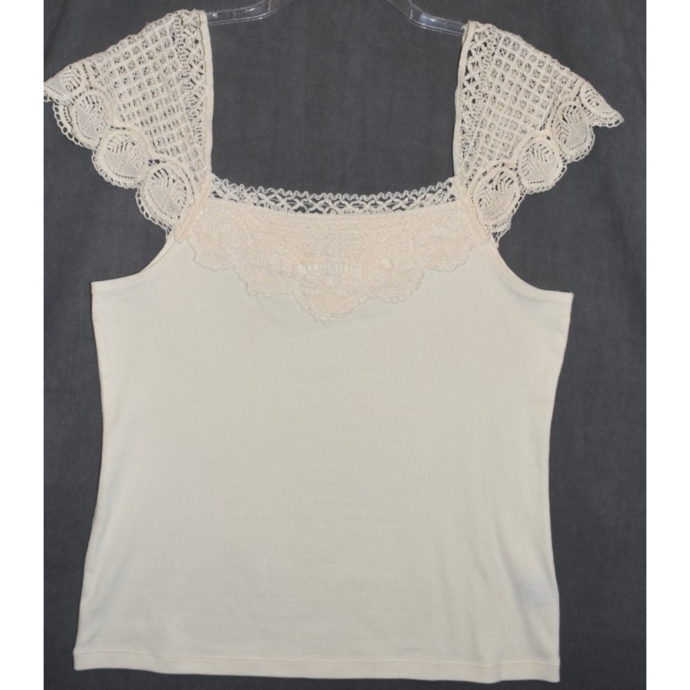 Ralph Lauren LRL Women Large Top Cream Cap Sleeve‎ Lace Romantic Elegant - Picture 9 of 10